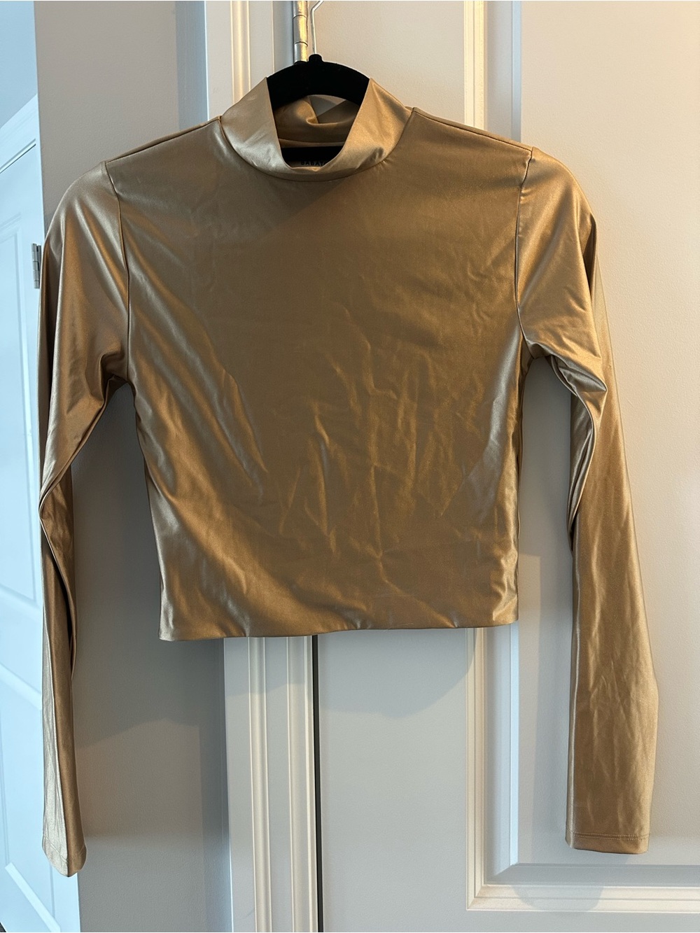 Aritzia Babaton Metallic Gold Mock Neck Long-Sleeve Crop Top